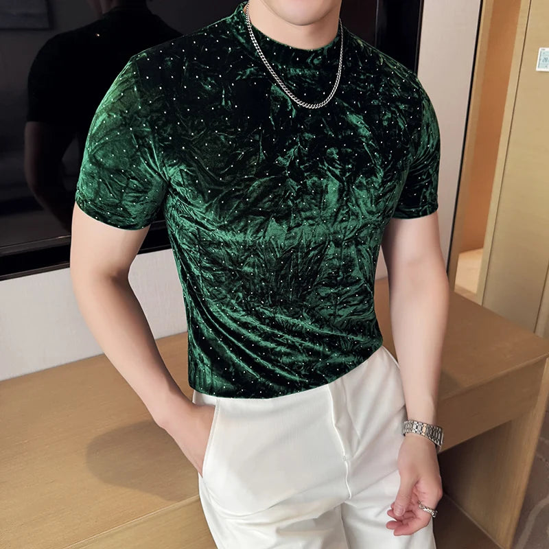 Fashion Fold Design Velvet T-Shirt