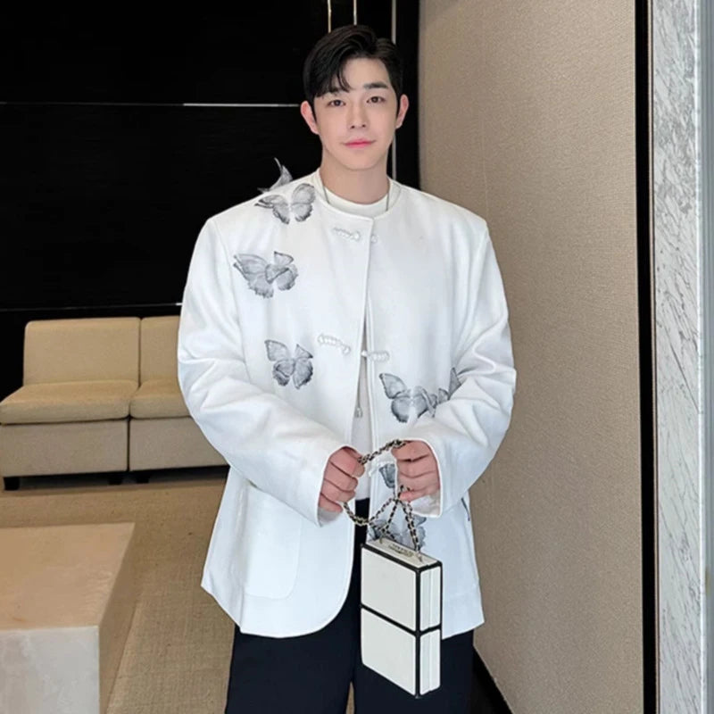 Butterfly Solid Knot Button Collarless Blazer