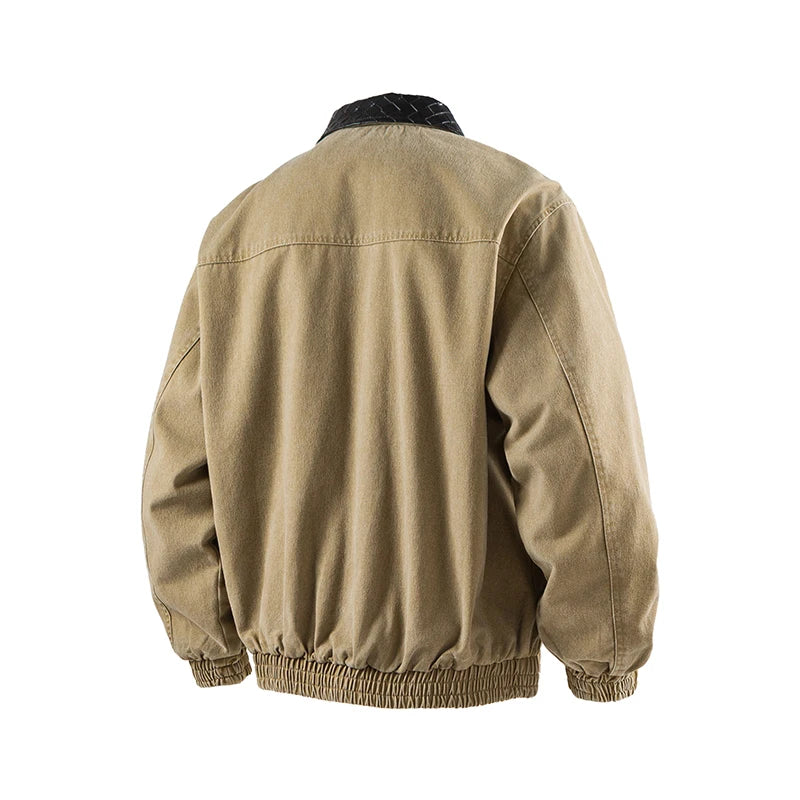 Plaid Leather Collar Solid Jacket