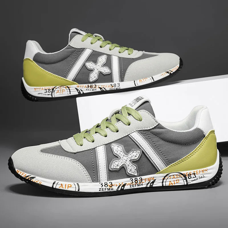 Breathable Patchwork Lace-Up Fabric Sneakers