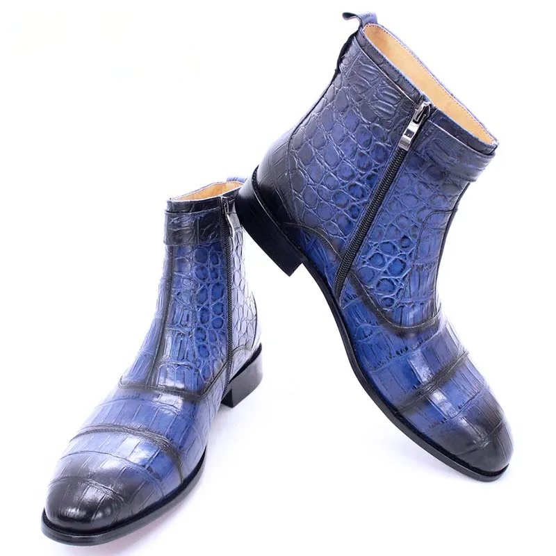 Leather Crocodile Print Ankle Boots