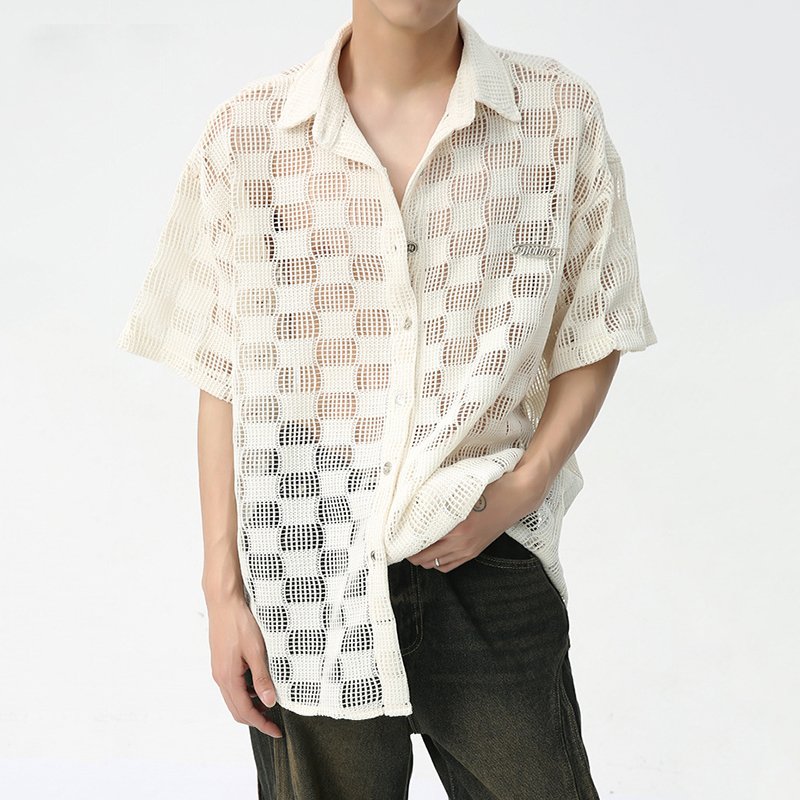 Hollowed-Out Lapel Short Sleeve Shirt