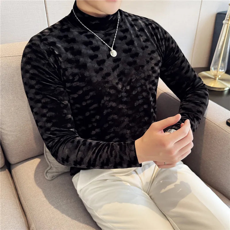 Geometric Slim-Fit Mock Neck T-Shirt