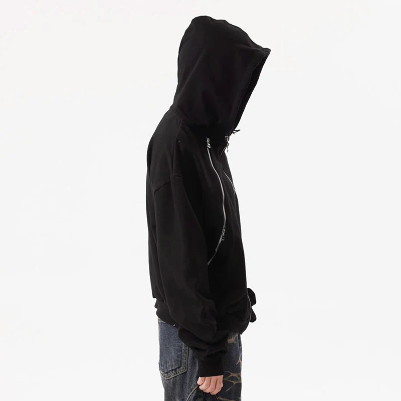 Multi-Zipper Niche Design Loose Hoodie