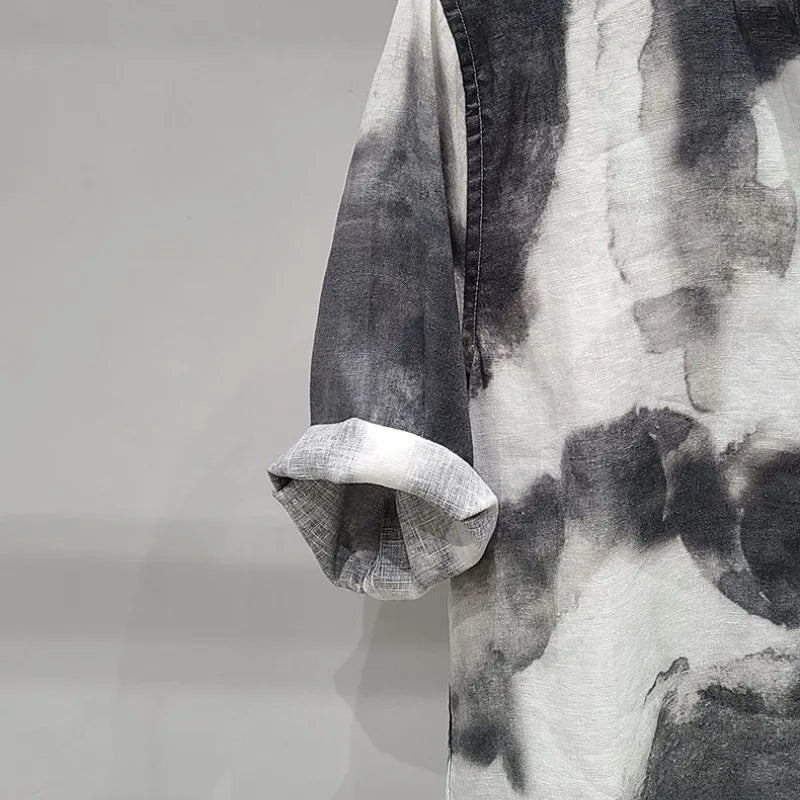 Tie Dye Stand Collar Loose Polo Shirt