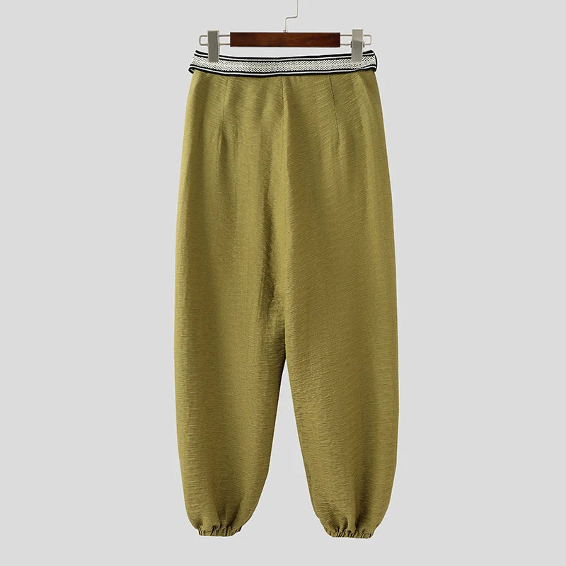 Patchwork Lace Up Casual Joggers Pants