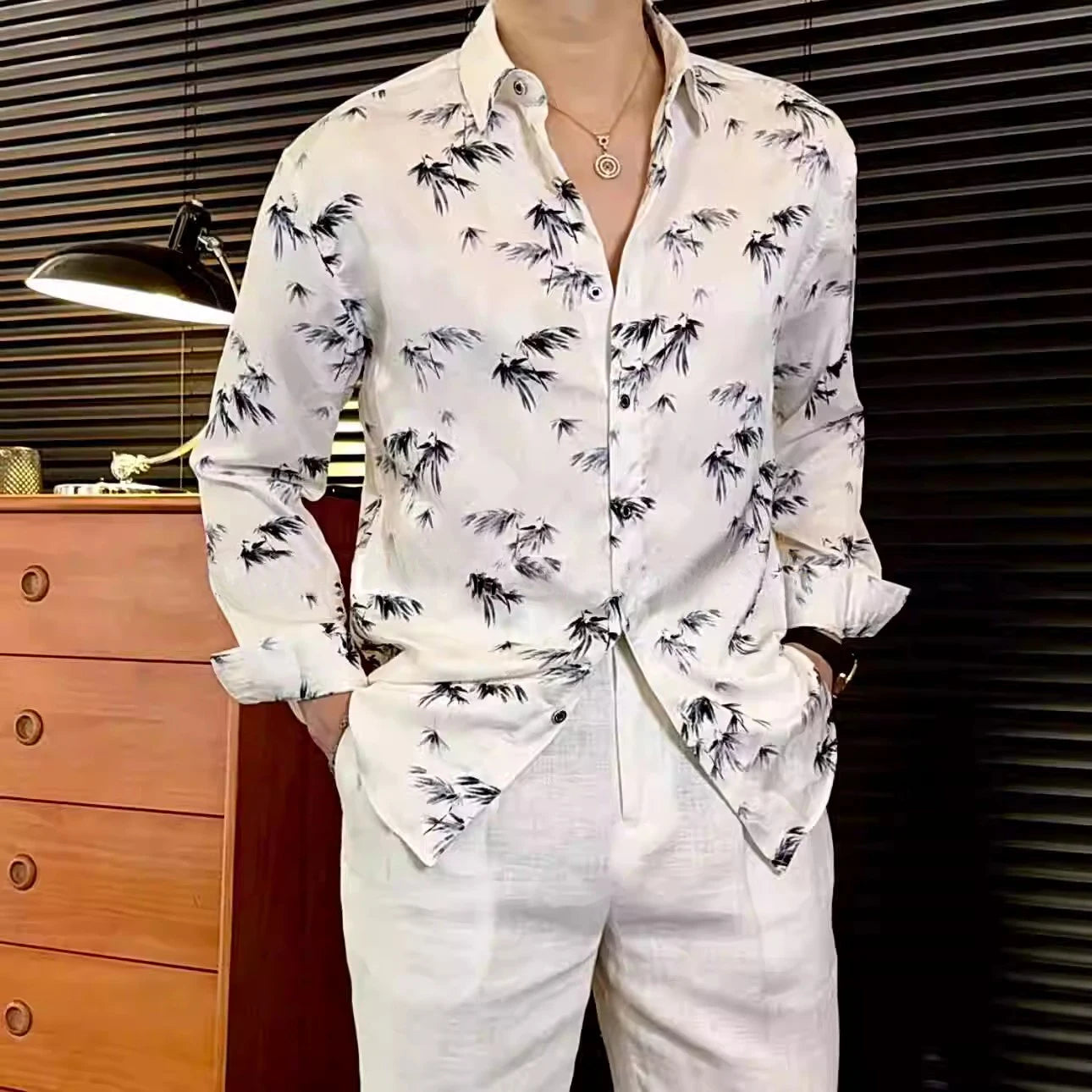 Leaf Print Design Long Sleeve Shirt