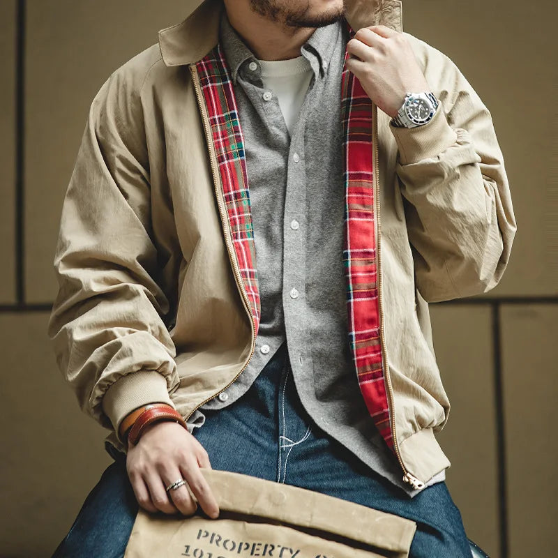 Vintage Khaki Casual Bomber Jacket