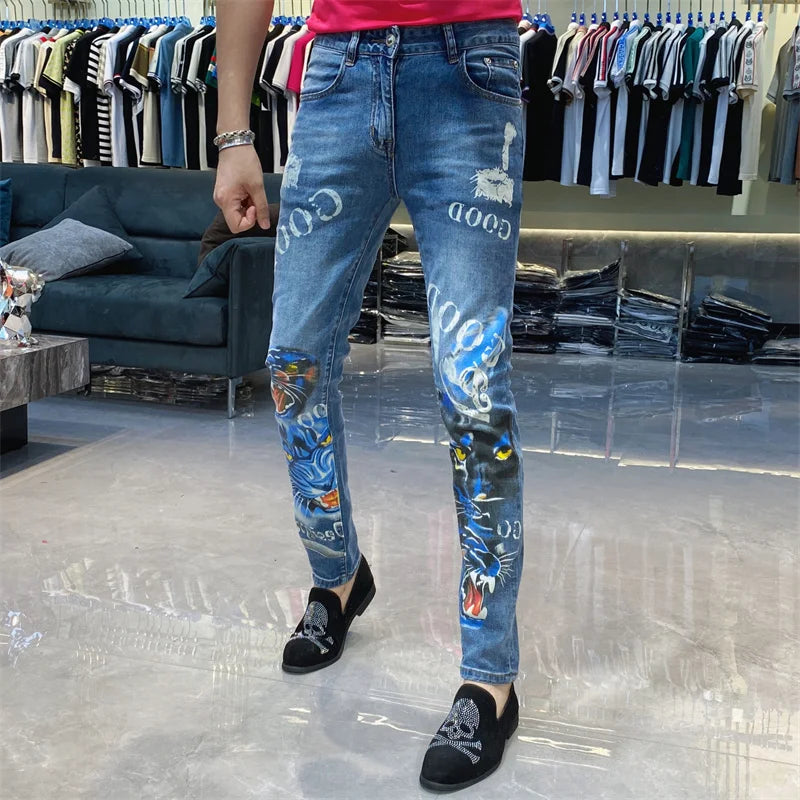 Animal Letter Print Straight Jeans