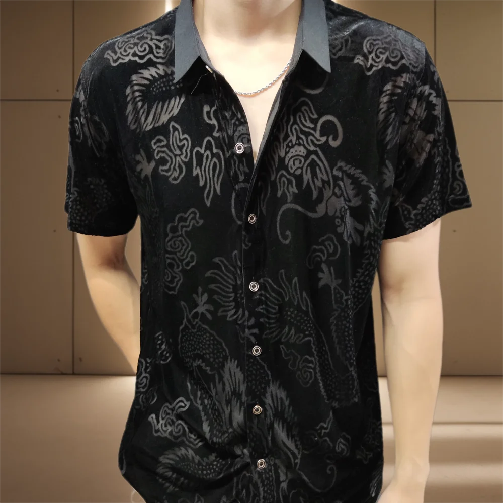 Black Printed Pattern Velvet Shirt