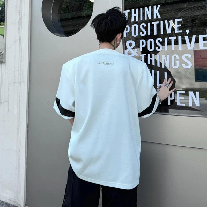 Round Neck Contrast Splicing Loose T-Shirt