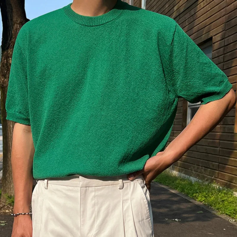 Casual Solid Color Knitted T-Shirt