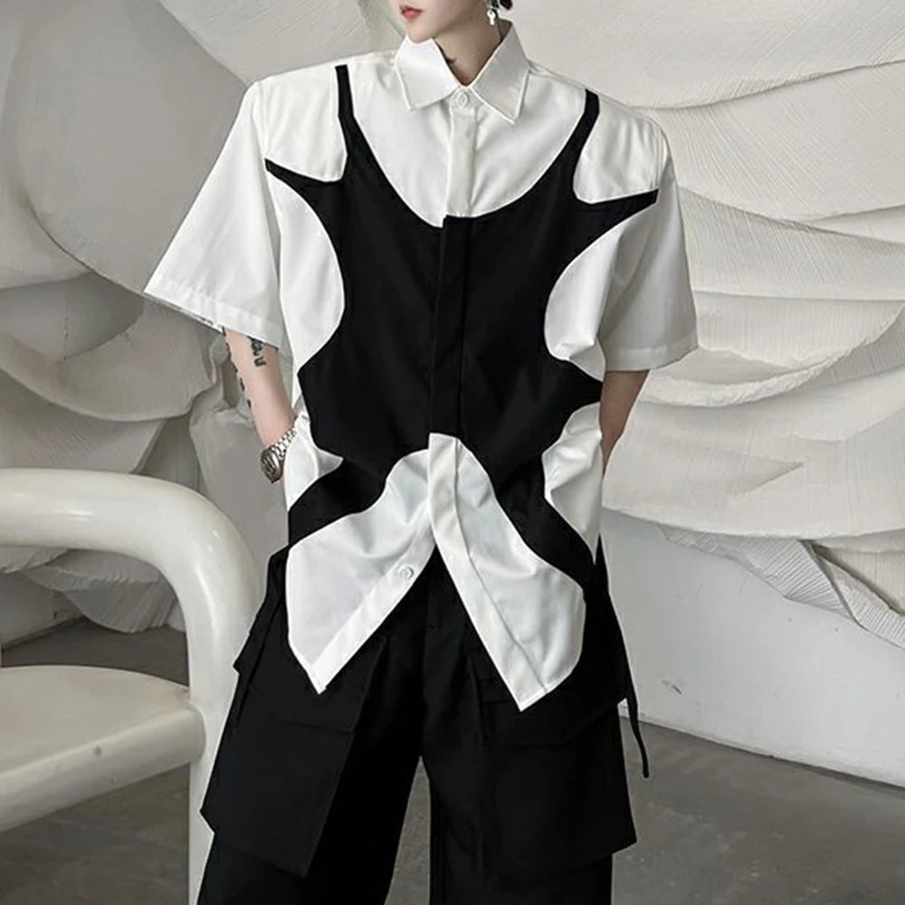 Contrast Solid Color Patchwork Shirt