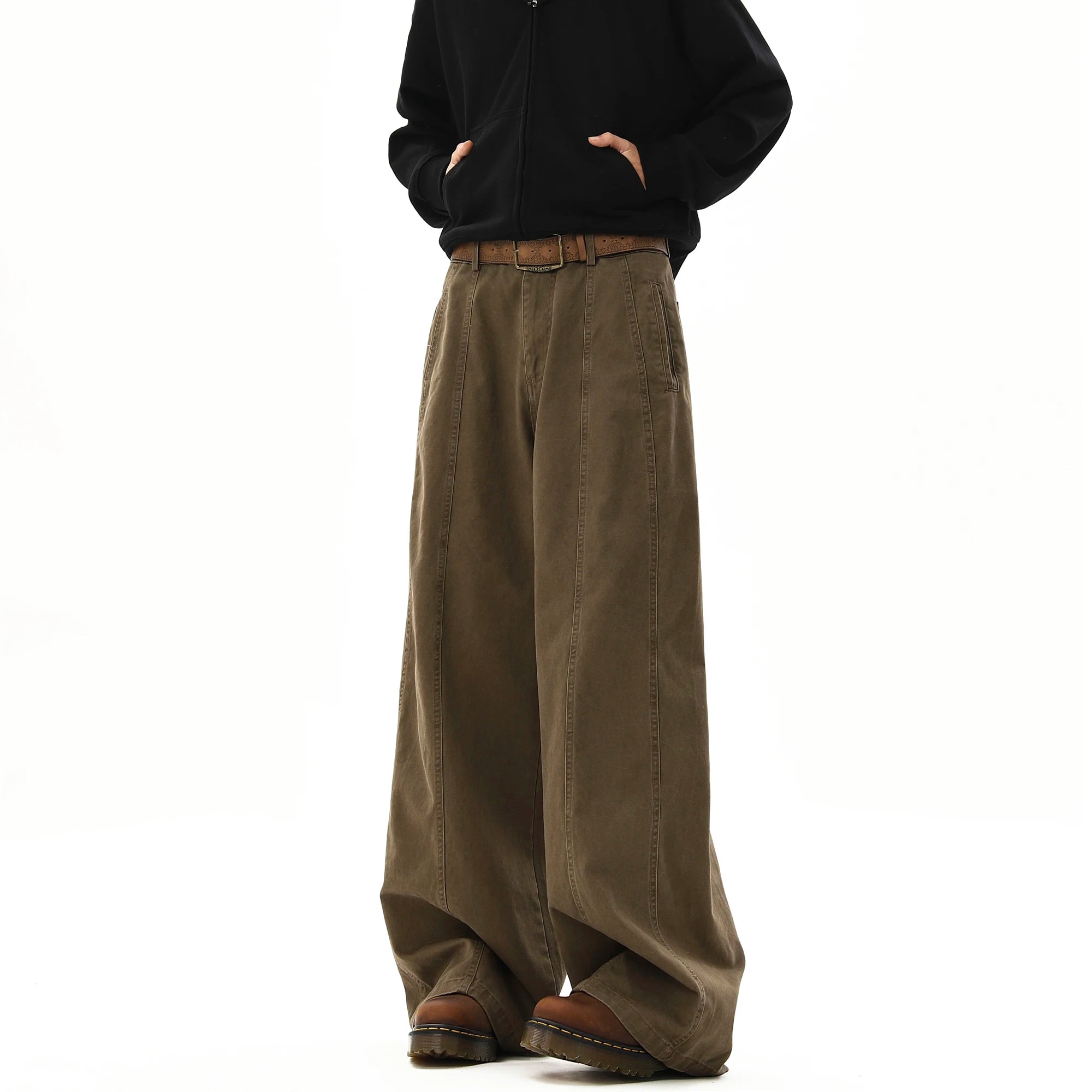 Vintage Solid Wide-Leg Men's Pants