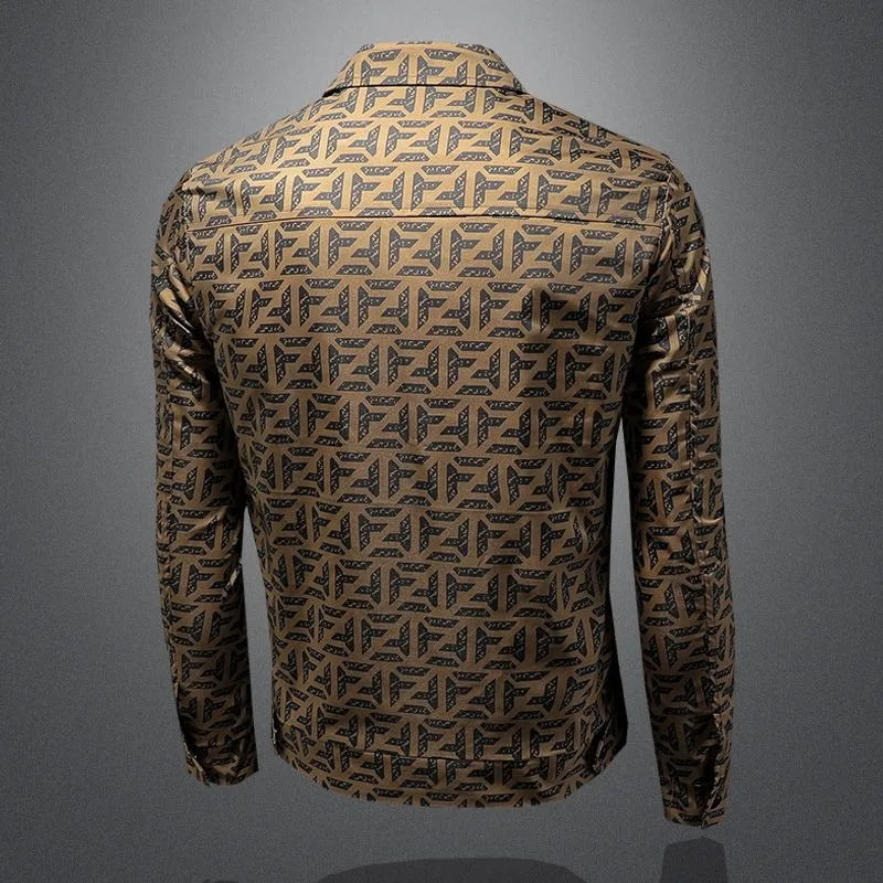 Brown Geometric Pattern Men's Jacket