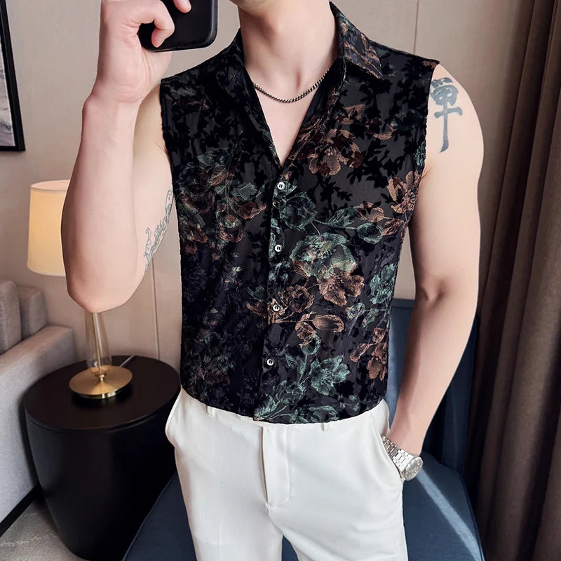 Jacquard Flocking Thin Mesh Vest