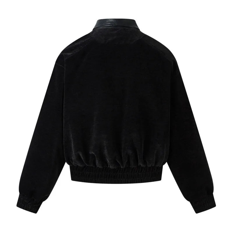 Leather Splicing Collar Zipper Jacket