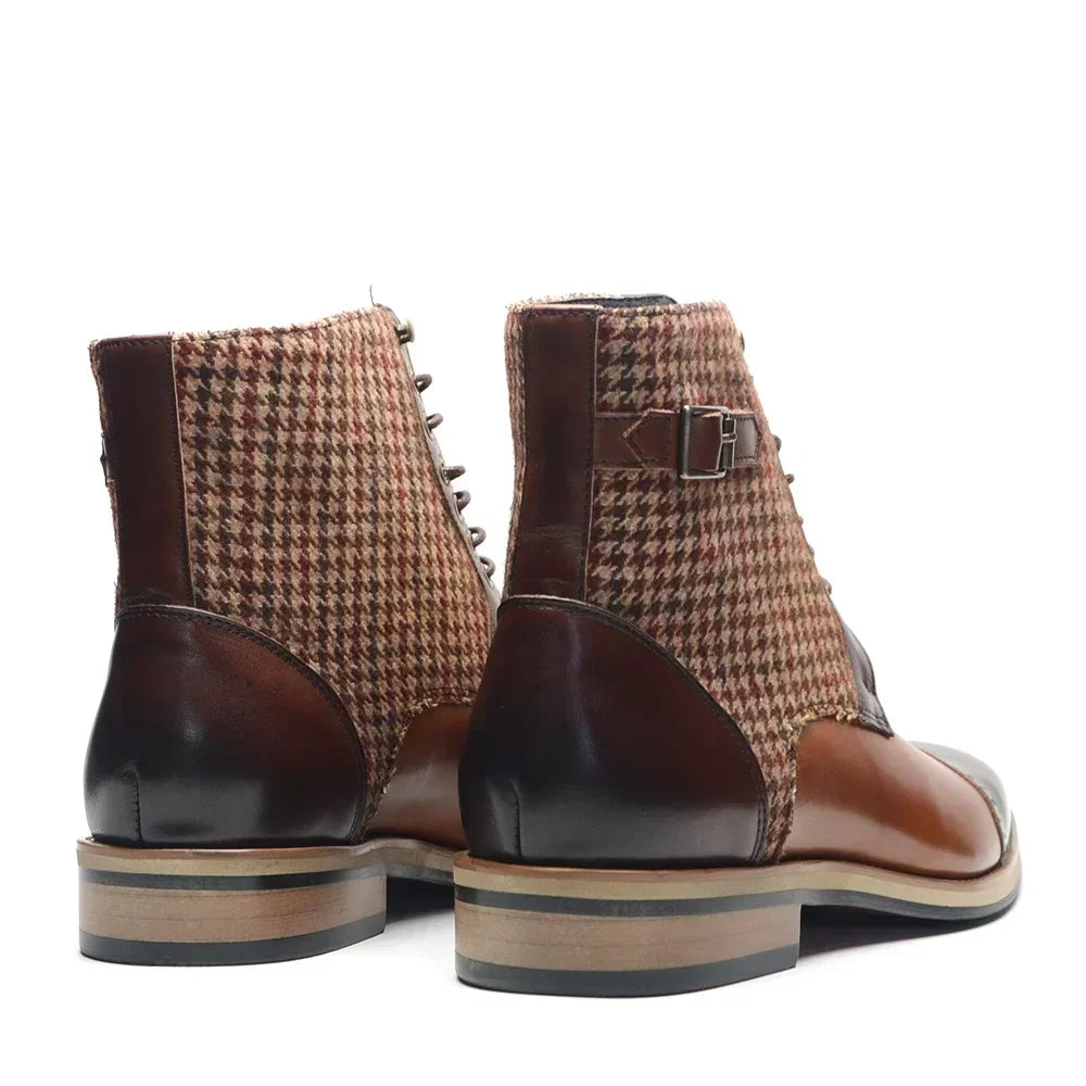 Houndstooth Genuine Leather Men's Ankle Boots