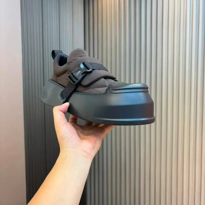 Thick-Soled Round-Toe Buckle Sneakers