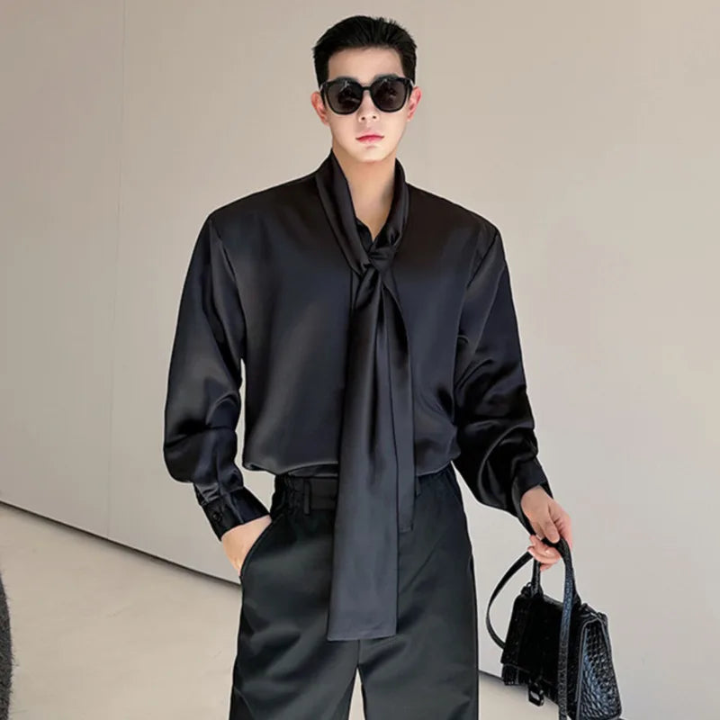 Bow Tie Design Loose Simple Shirt