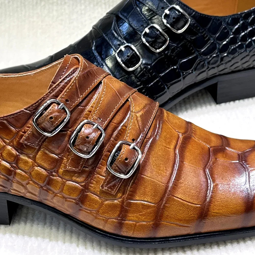 Triple Buckles Genuine Leather Men's Shoes