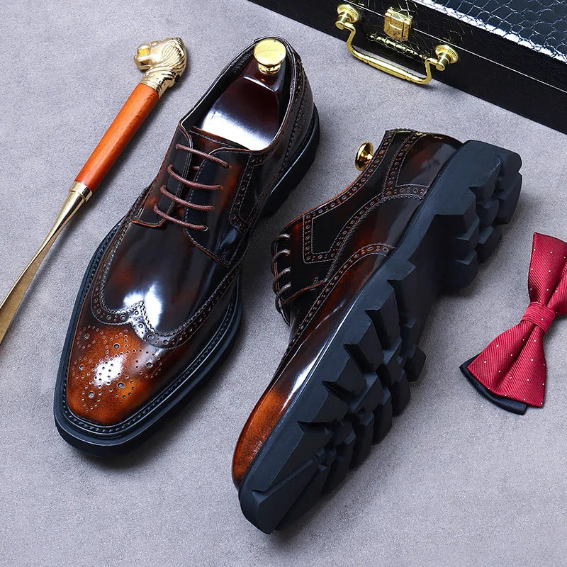 Vintage Style Leather Wingtip Brogue Shoes