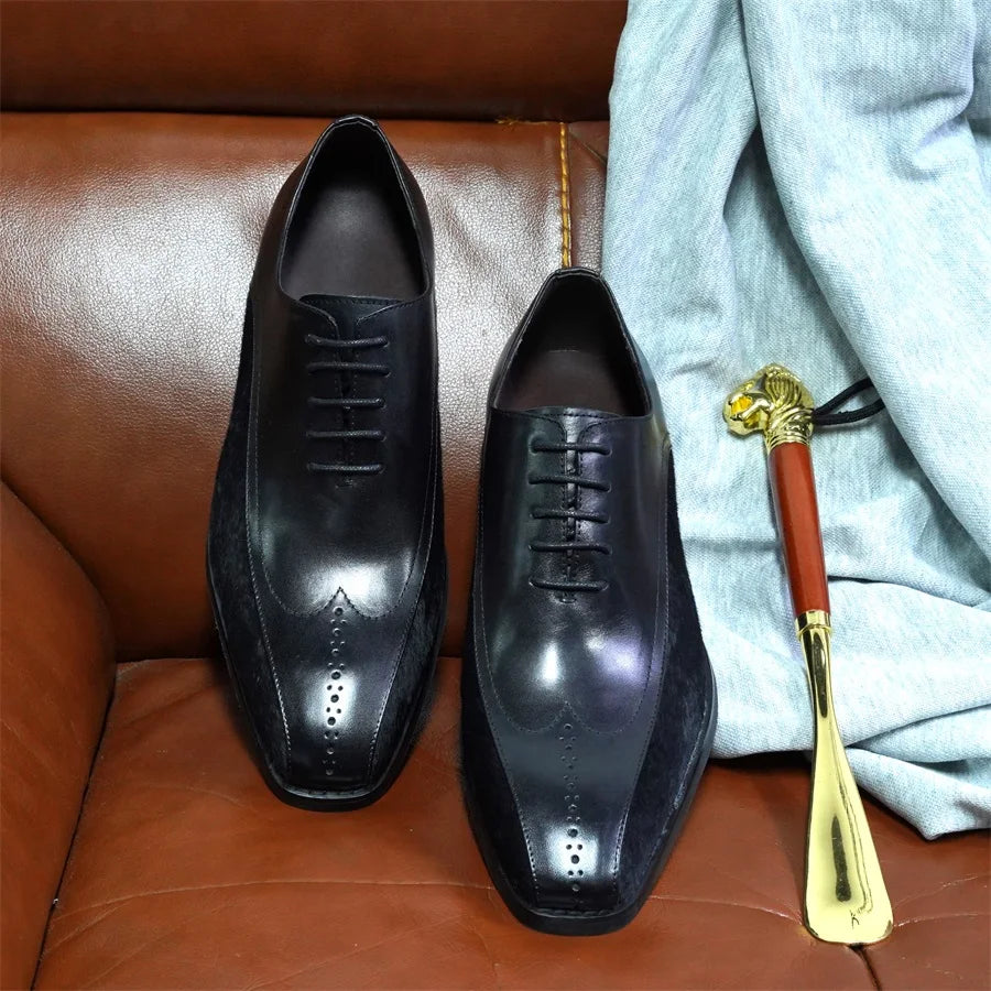 Genuine Leather Handmade Fluff Lace Up Shoes