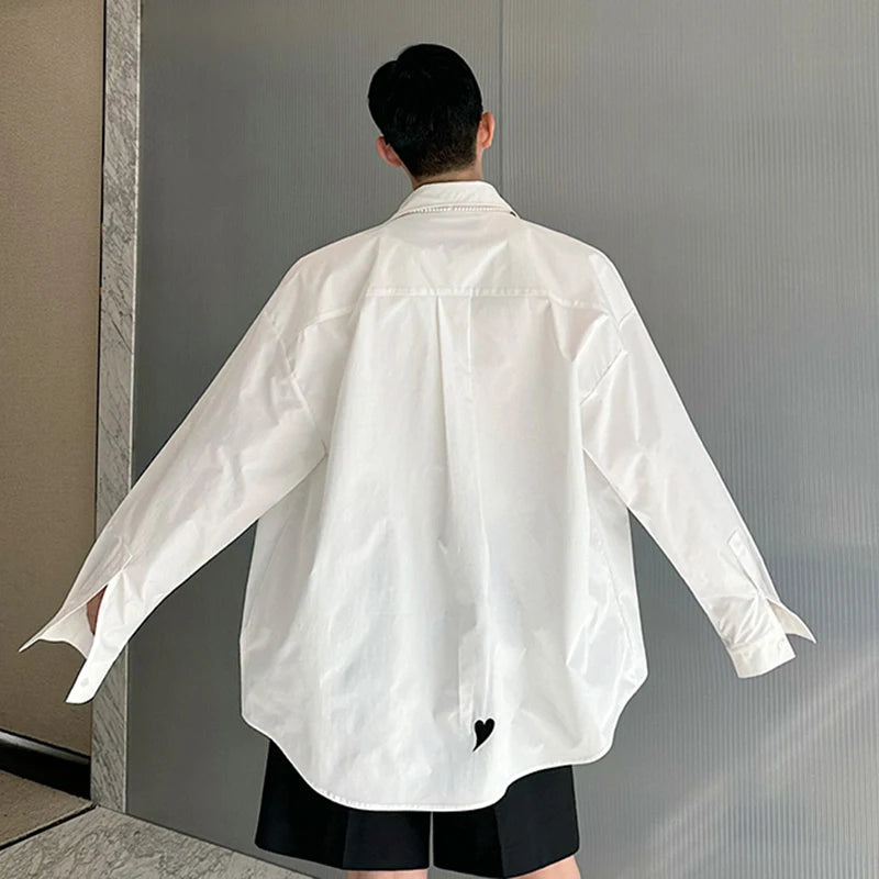 Lapel Heart Pattern Embroidery Shirt