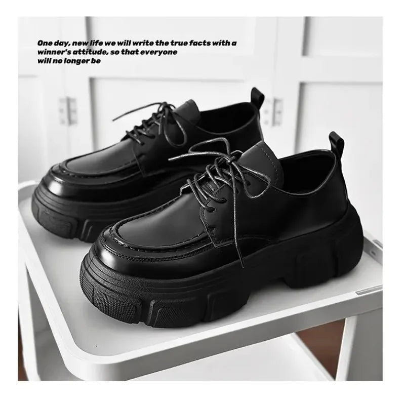 Black Casual Platform Leather Sneakers