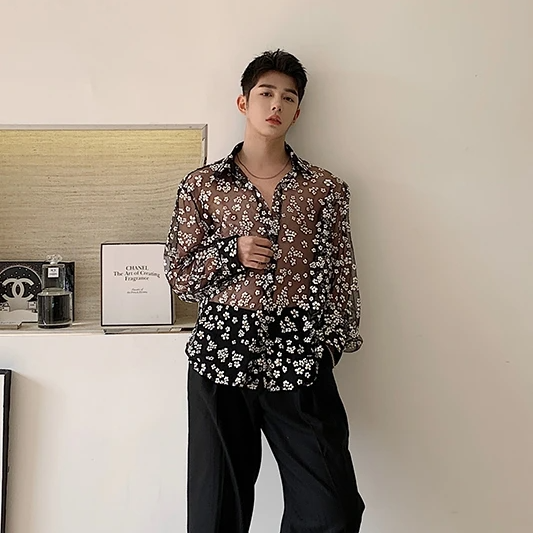 See-Through Floral Long Sleeve Shirt
