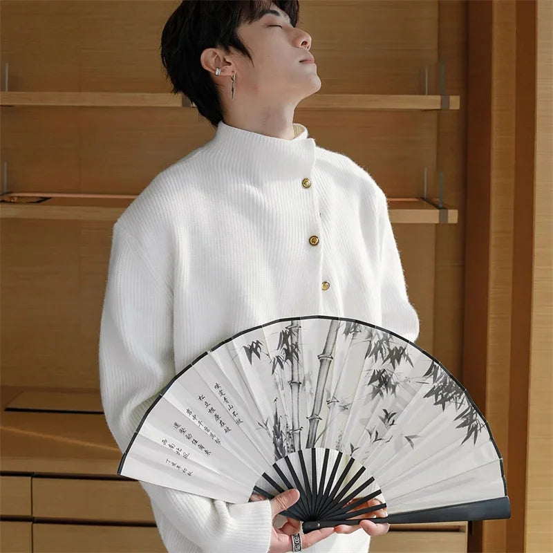 Half-Turtleneck Button Design Sweater