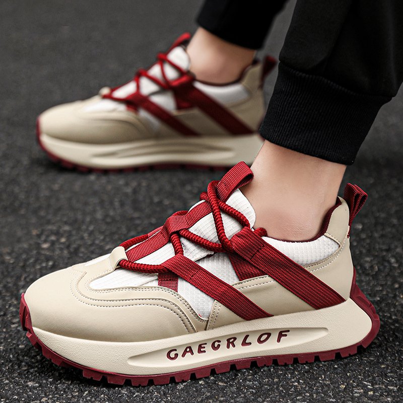 Casual Patchwork Leather Height-Increasing Chunky Sneakers