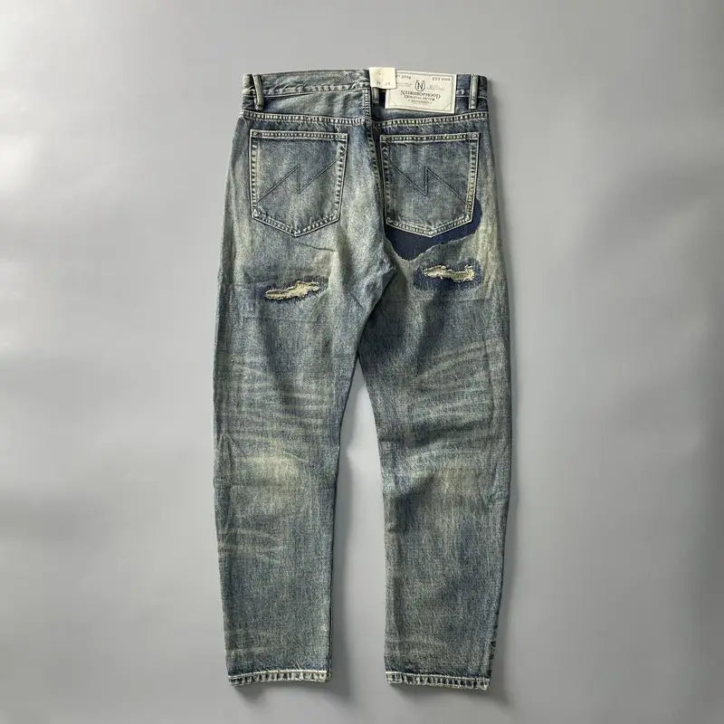 Distressed Washed Ripped Straight Leg Jeans