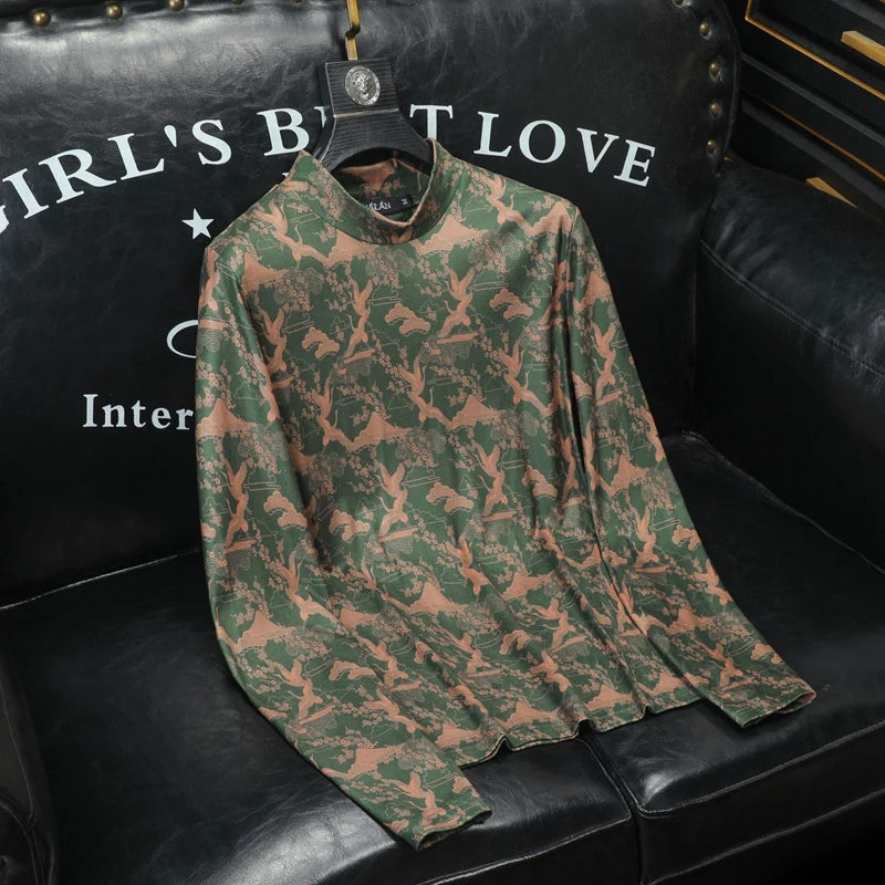 Casual Printed Turtleneck Slim-Fit T-Shirt