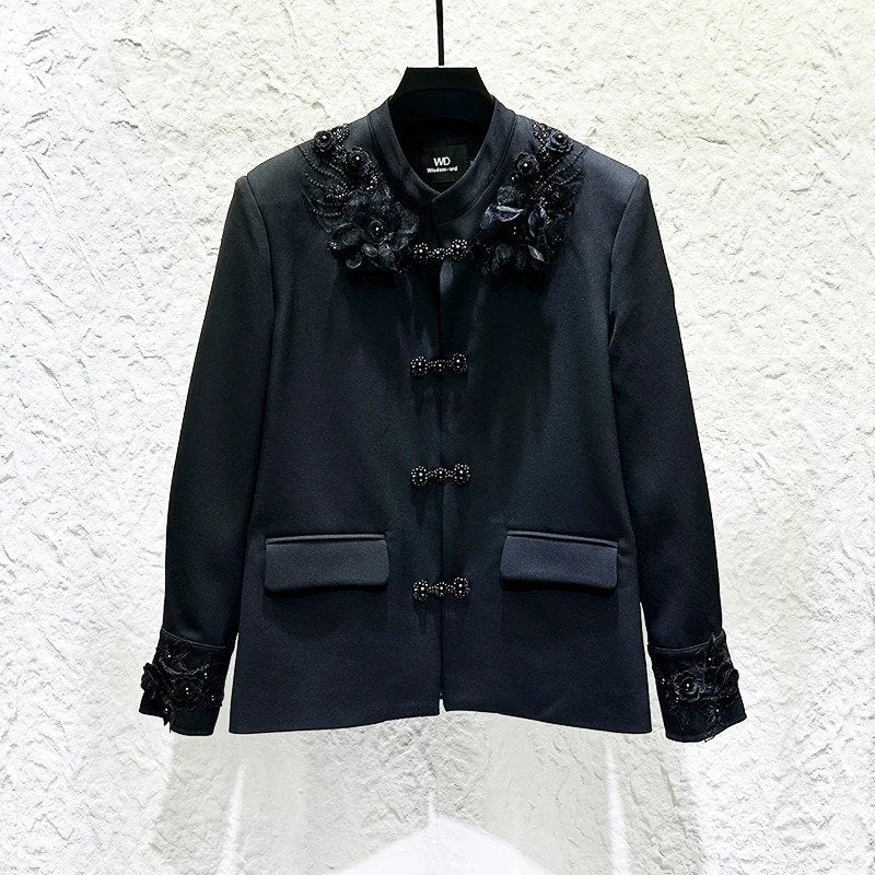 Embroidery 3D Flower Beaded Blazer