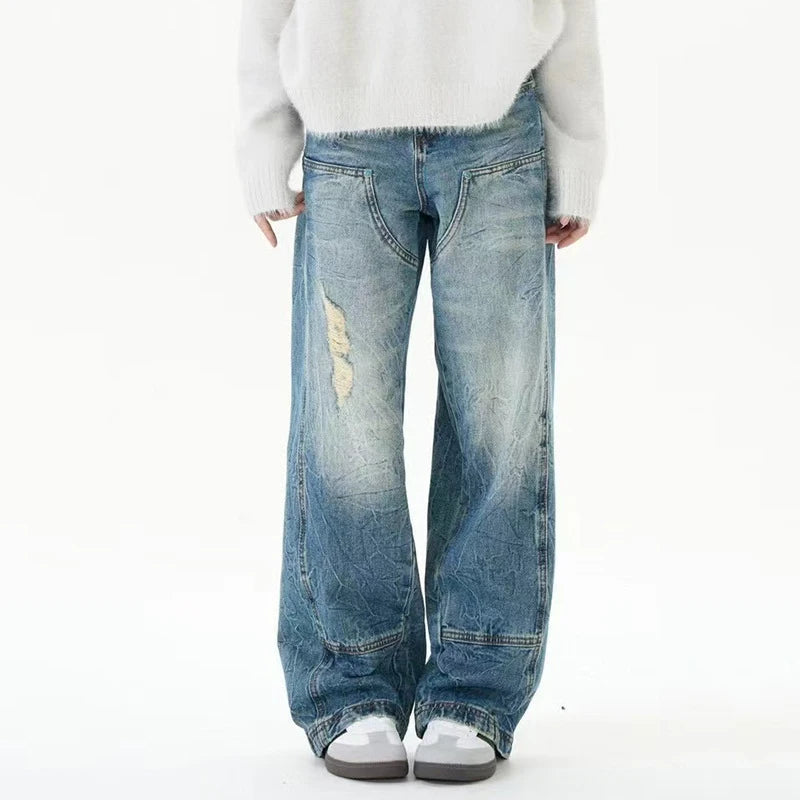 Gradient Creases Denim Straight Jeans