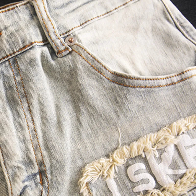 Fringed Patchwork Ripped Design Jeans