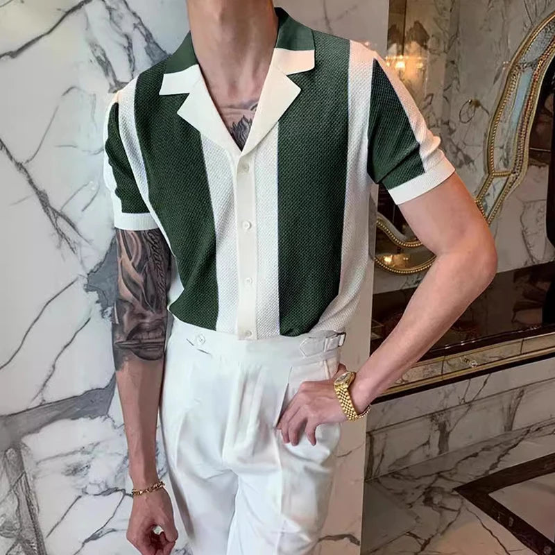 Striped Contrast Color Knitted Shirt