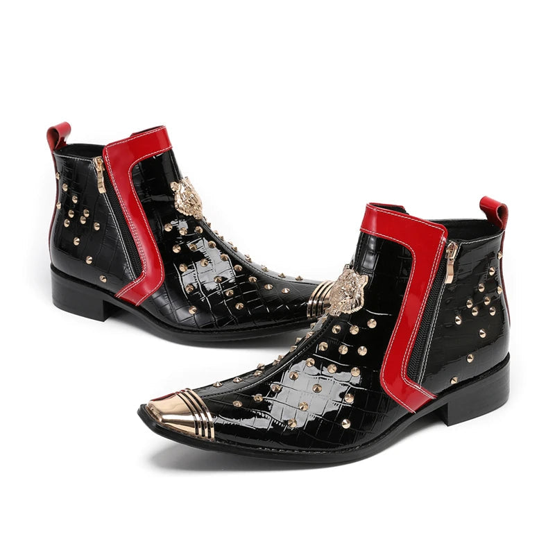 Glam Rock Snakeskin Gold Rivets Boots