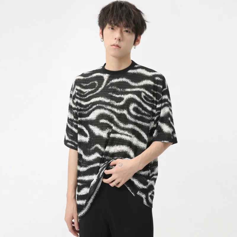 Wavy Streak Pattern Half Sleeve T-Shirt