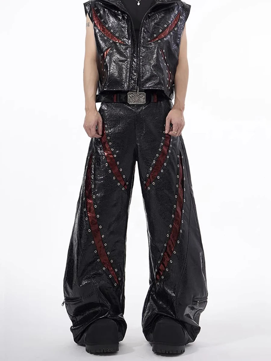 Faux Leather Punk Wide-Leg Pants