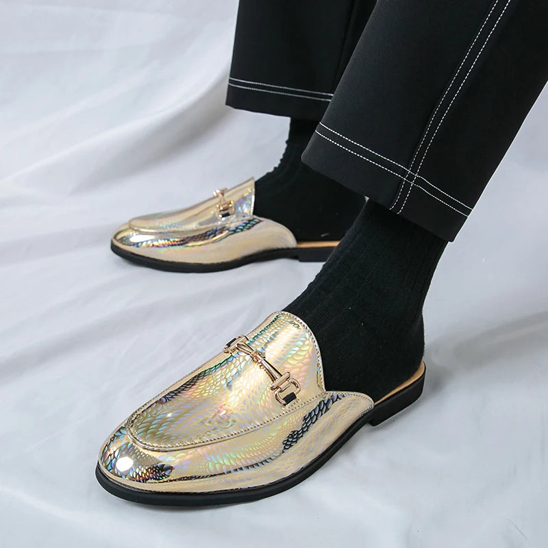 Holographic Snake Skin Pattern Mules Shoes