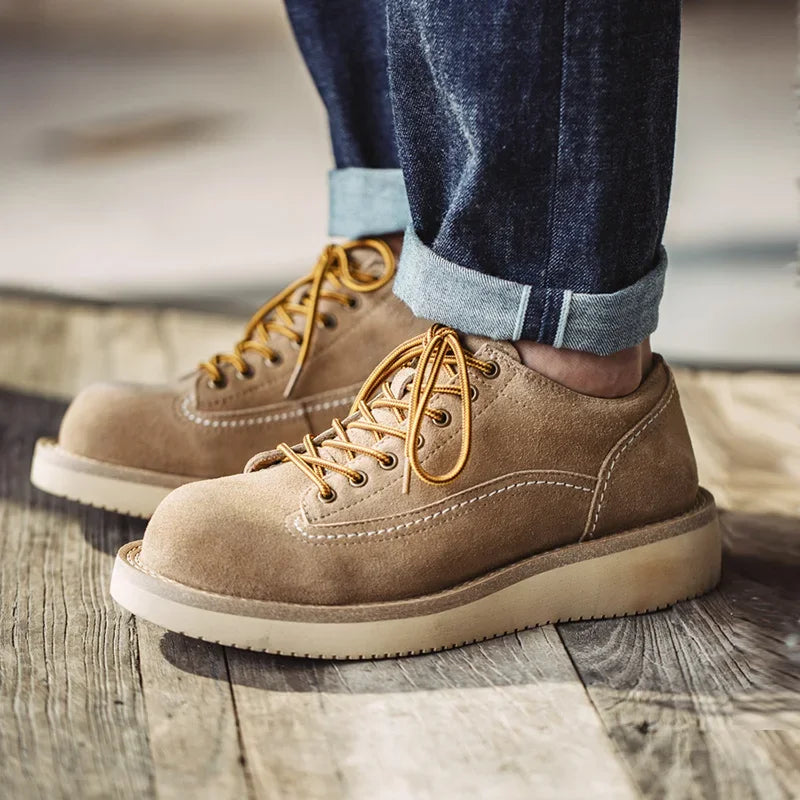 Sand Color Suede Rouns-Toe Sneakers