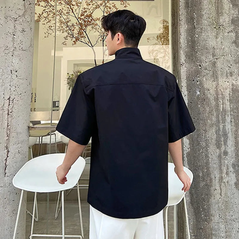 Casual Solid Stand Collar Zipper Shirt