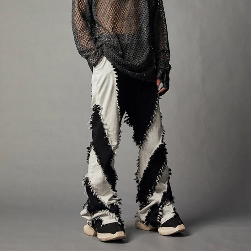 Patchwork Black Flare Pants Jeans