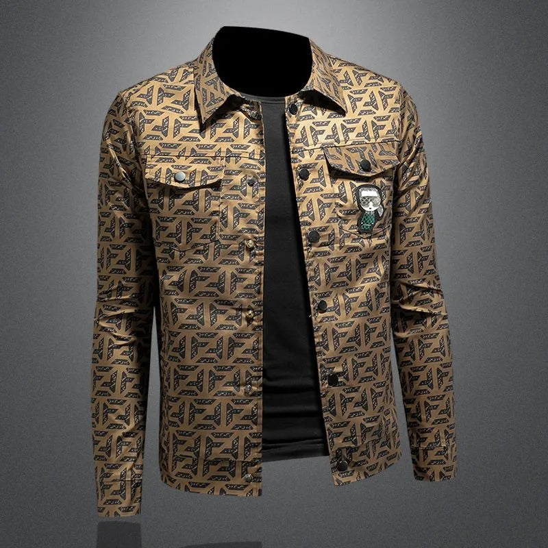 Brown Geometric Pattern Men's Jacket