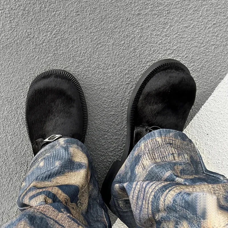 Round Toe Horsehair Fur Derby Shoes