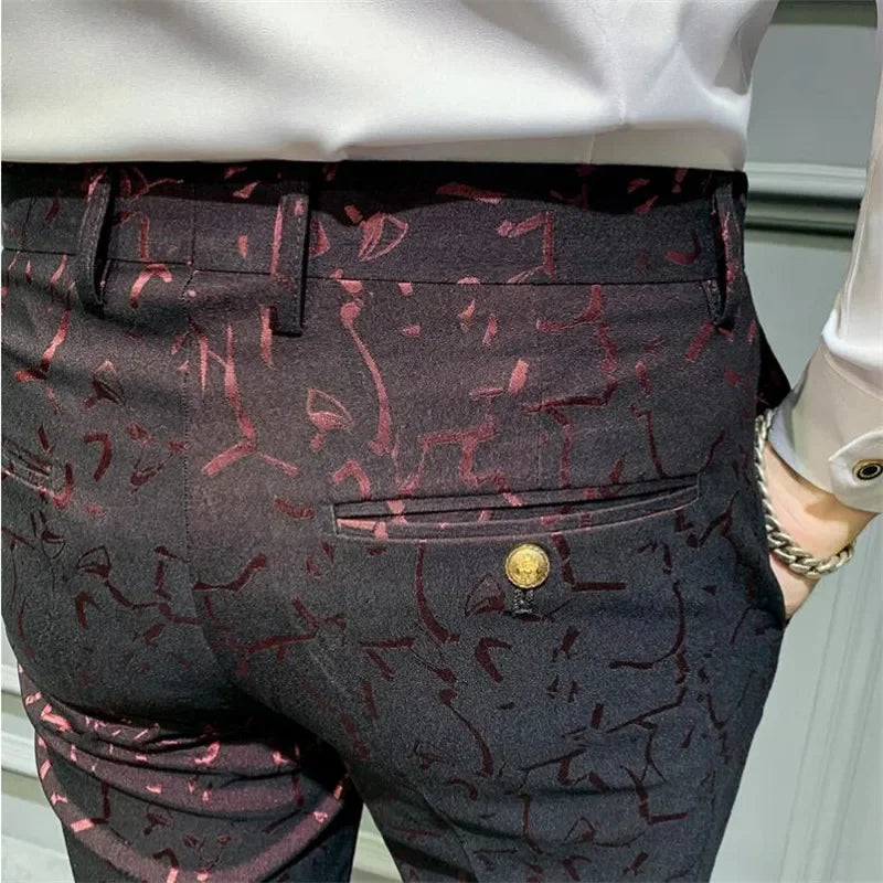 Fashion Retro Jacquard Slim Fit Trousers