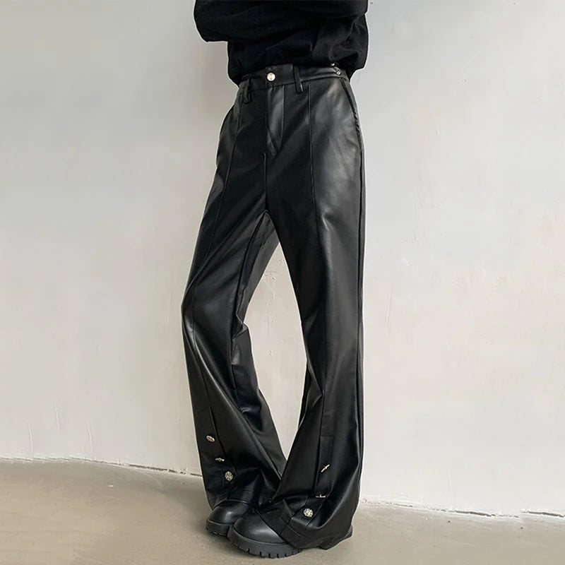 PU Leather Metal Rivet Solid Pants