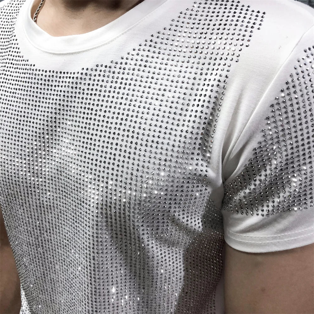 Casual Rhinestone Decor O-Neck T-Shirt